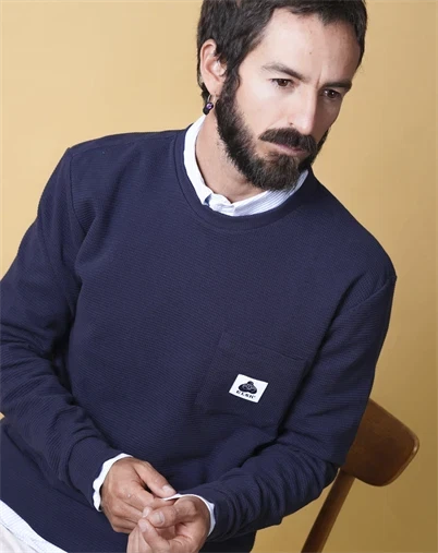 Elsk - Waffle Mens Pocket Longsleeve Strik - Dark Navy